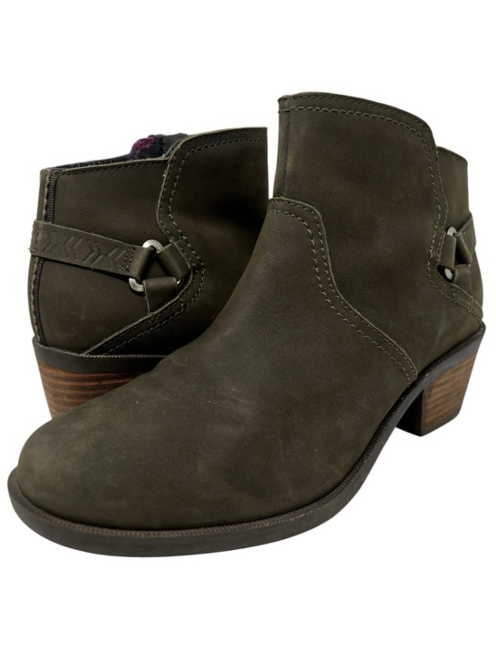 Teva Olive Green Suede Ankle Booties with Western Strap